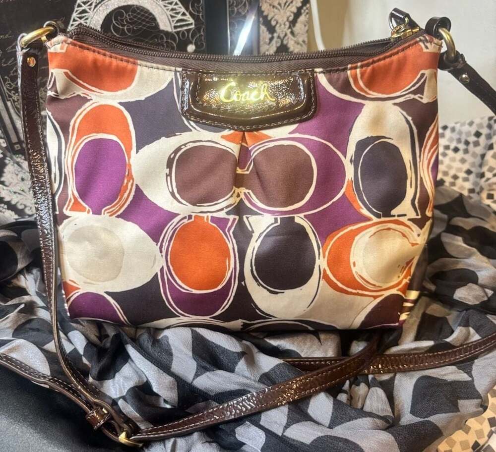 Coach Multi Color Signature Op Art Crossbody Handbag -ONLY